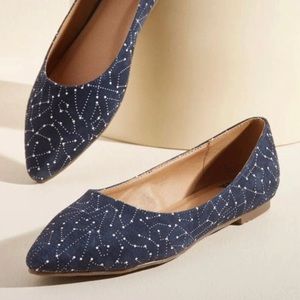 🌟Constellation Print Blue Suede Flats NEW 🌟